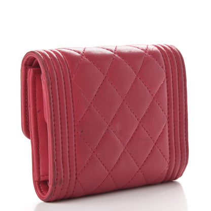 Chanel Lambskin Quilted Compact Boy Wallet Fuchsia 3 of 12