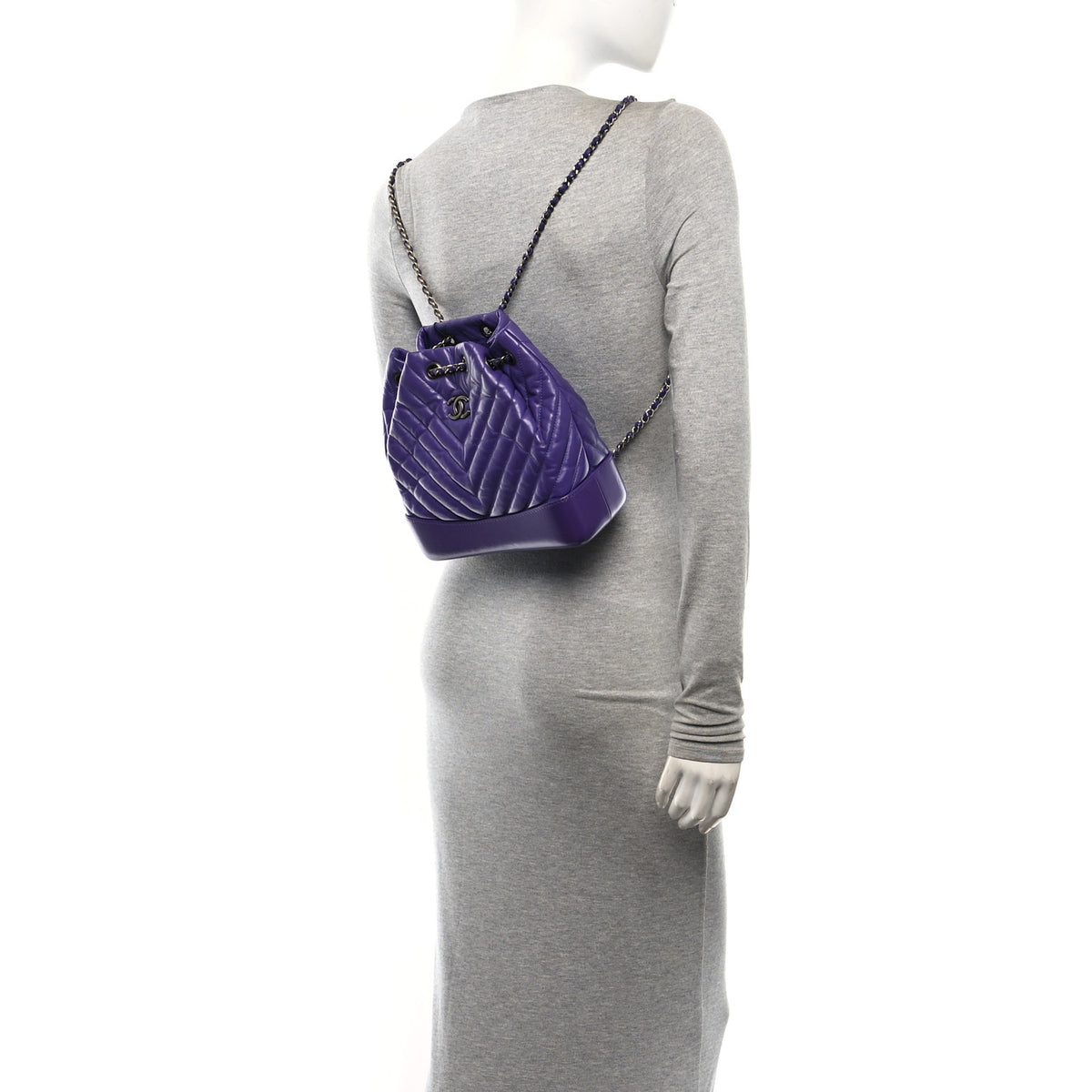Chanel Aged Calfskin Chevron Quilted Small Gabrielle Backpack Purple 2 of 10