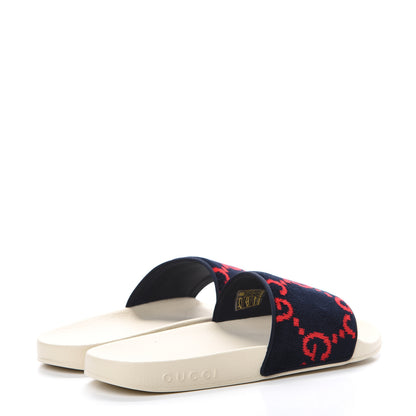 Gucci Terry Cloth GG Monogram Slide Sandals 38 Blue Red 4 of 7