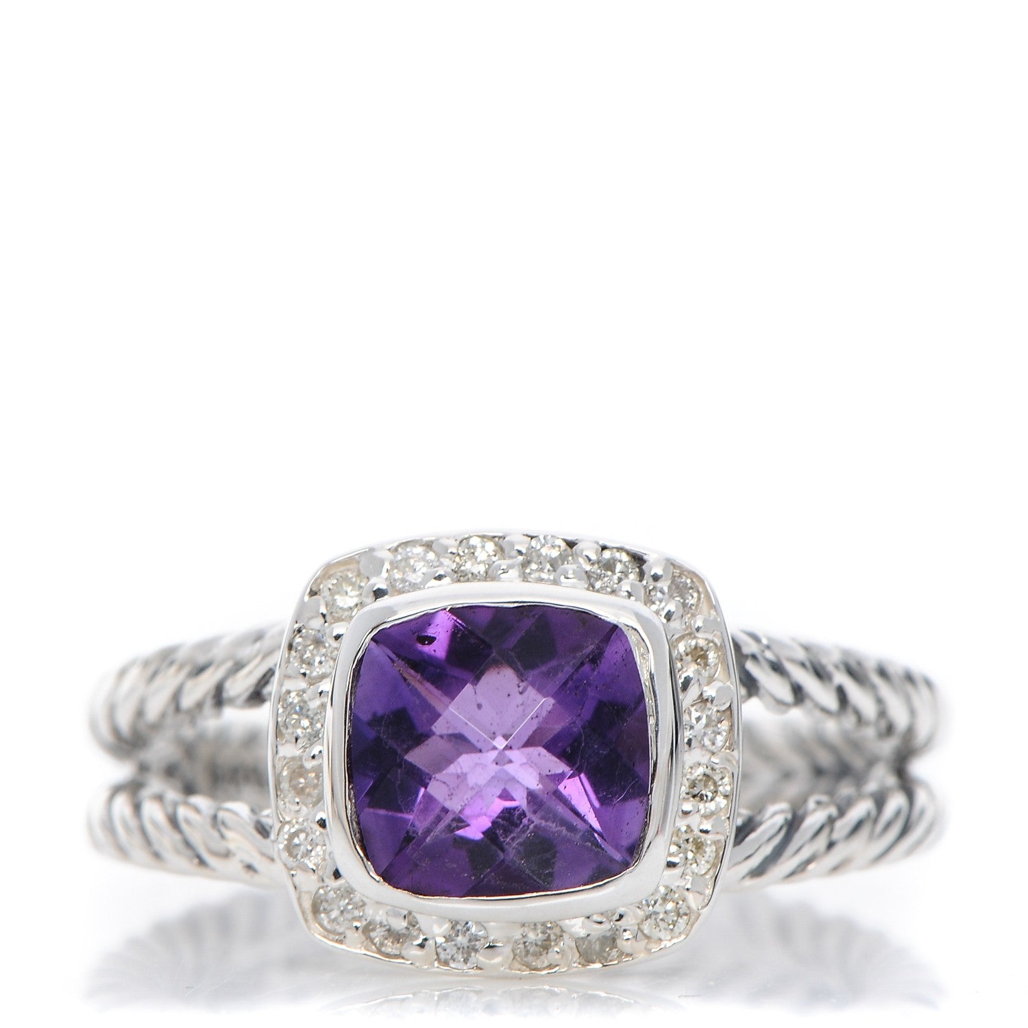 David Yurman Sterling Silver Diamond Amethyst 7mm Petite Albion Ring 53 6.5 1 of 5