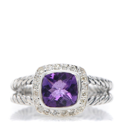 David Yurman Sterling Silver Diamond Amethyst 7mm Petite Albion Ring 53 6.5 1 of 5