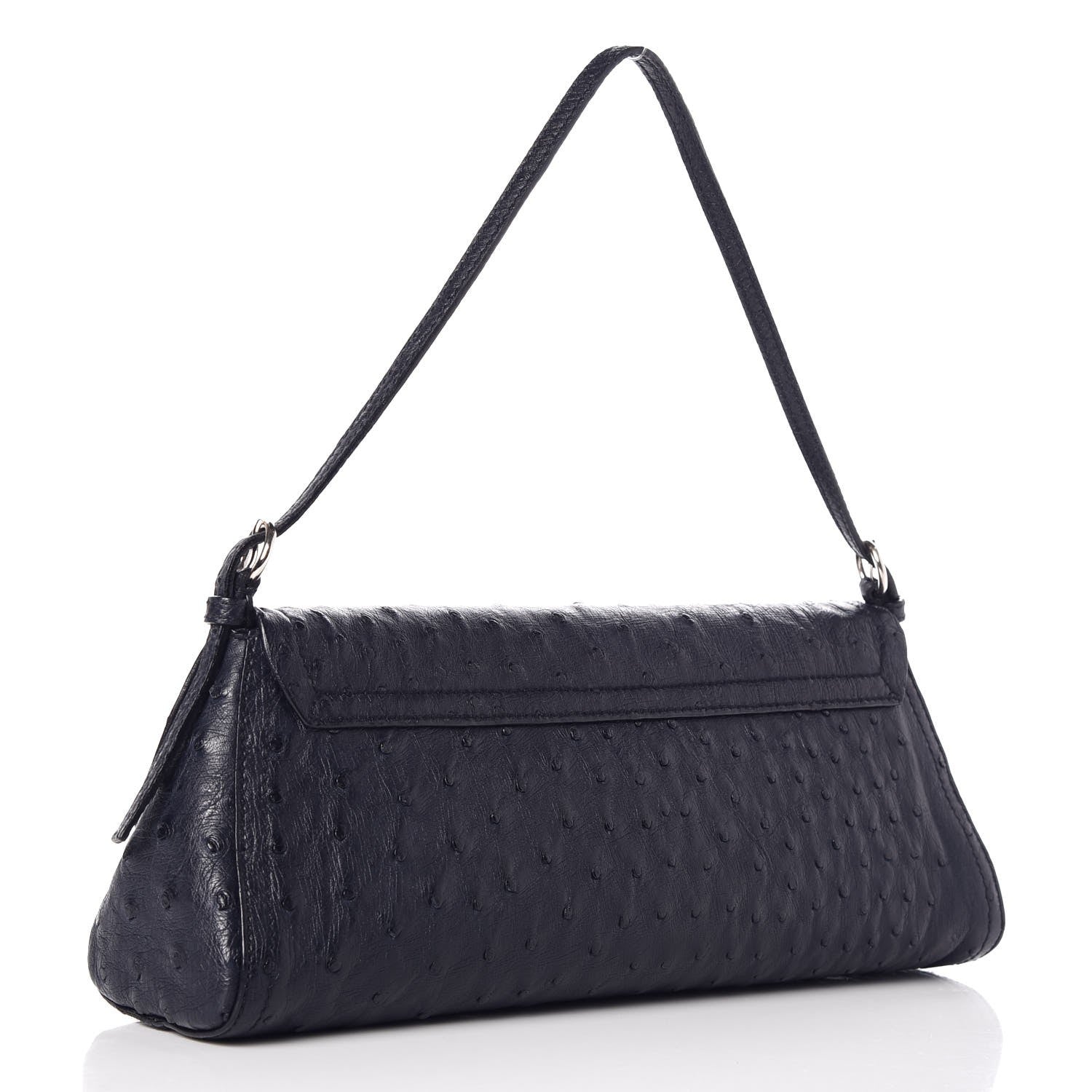 Prada Ostrich Shoulder Bag Navy 3 of 7