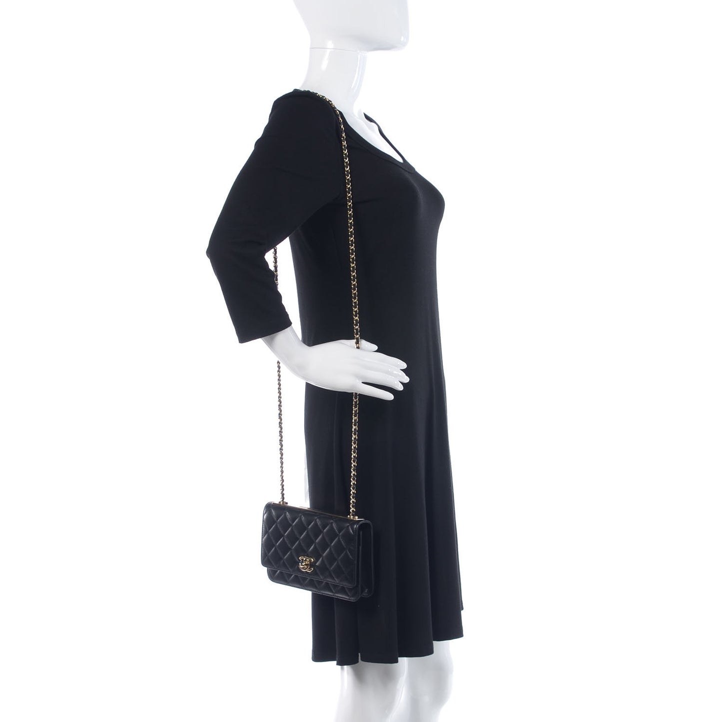 Lambskin Quilted Trendy CC Wallet On Chain WOC Black