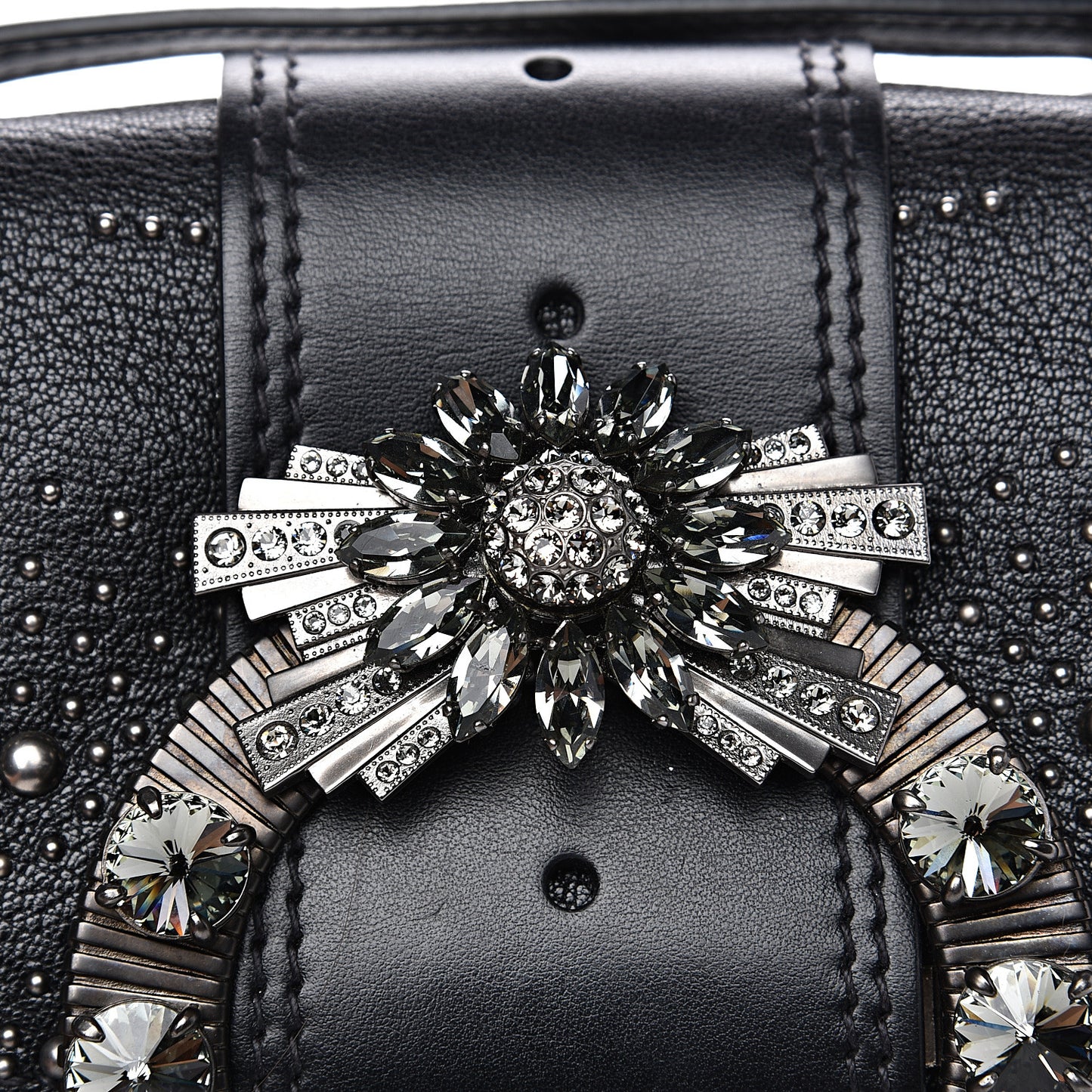 Goatskin Madras Soft Calfskin Crystal Embellished Lady Saddle Black