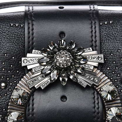 Miu Miu Goatskin Madras Soft Calfskin Crystal Embellished Lady Saddle Black 11 of 12