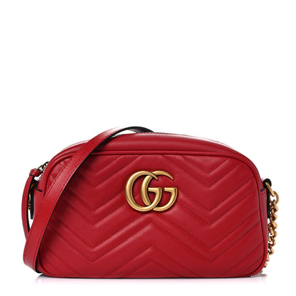 Gucci Calfskin Matelasse Small GG Marmont Chain Shoulder Bag Hibiscus Red 1 of 13