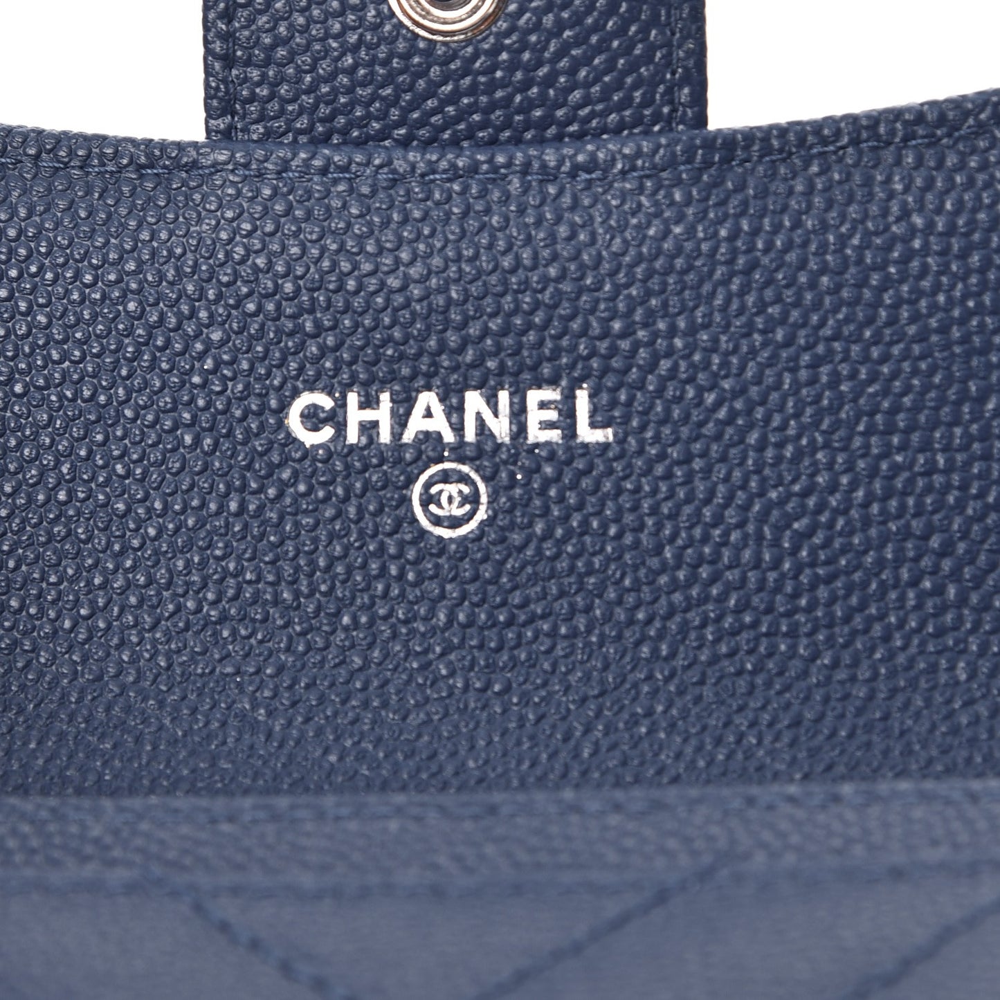 Caviar Chevron Quilted Card Holder Wallet Dark Blue