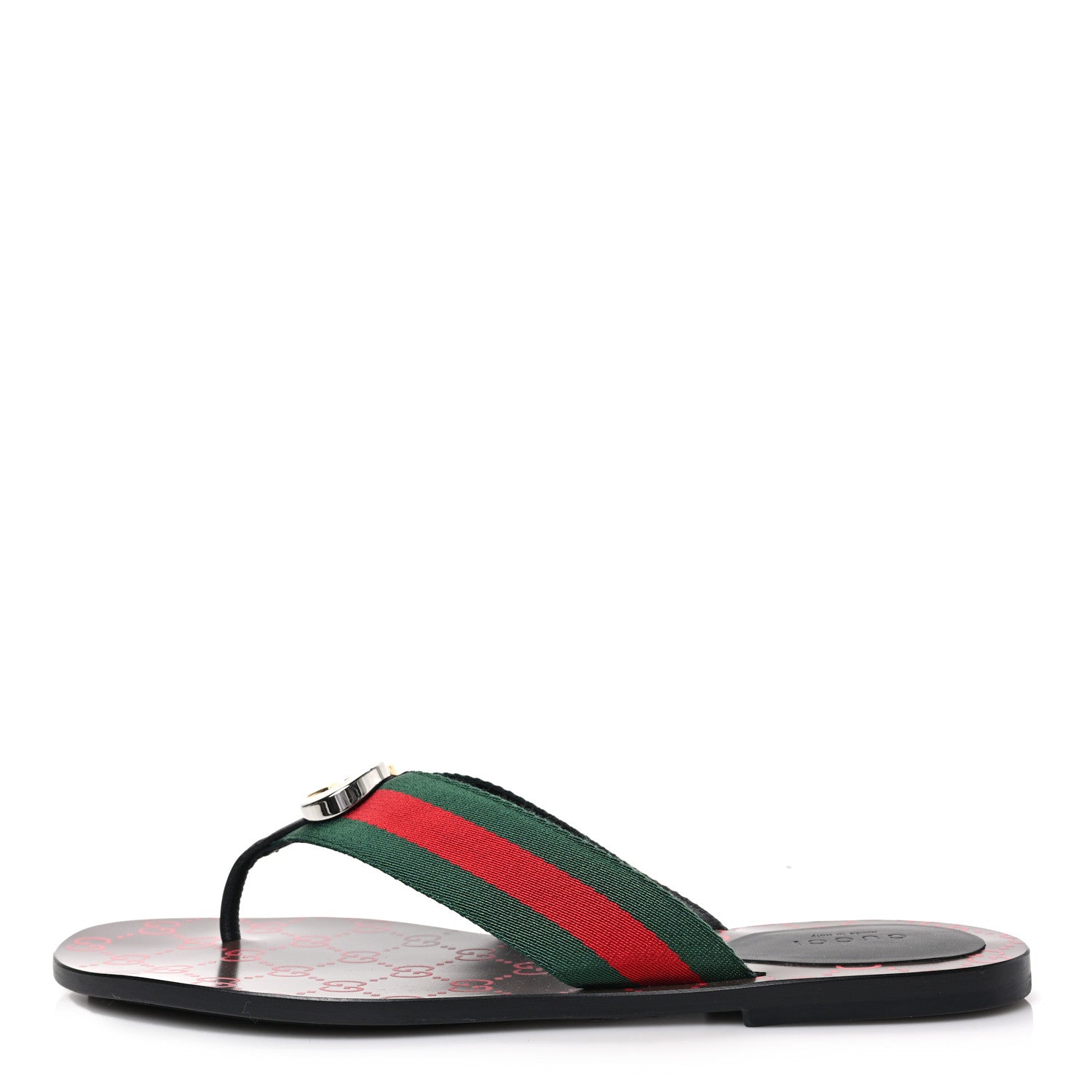 Gucci Nylon Calfskin Web GG Monogram Womens Thong Sandals 41 Green Red Cocoa 1 of 8