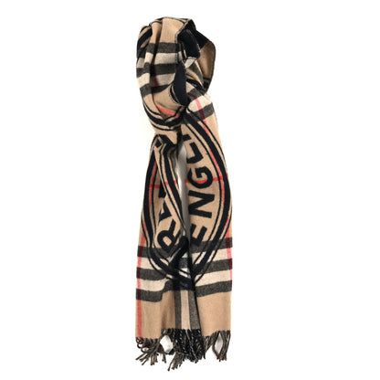 Burberry Cashmere Montage Giant Check Fringe Scarf Camel 1 of 3
