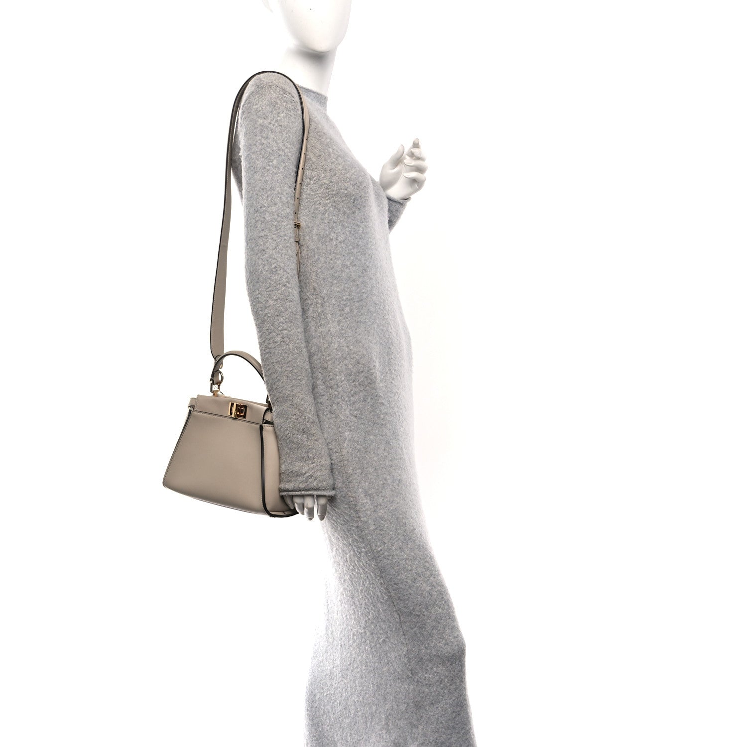 Fendi Vitello Seta Canvas FF Embroidered Mini Peekaboo Iconic Satchel Nuvola 2 of 11