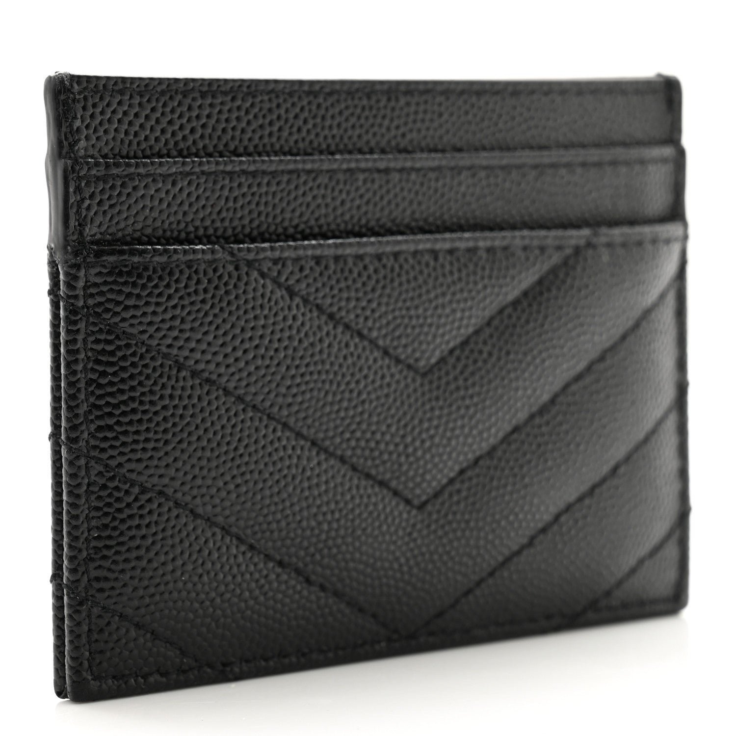 Saint Laurent Grain De Poudre Matelasse Chevron Monogram Credit Card Case Black 3 of 11