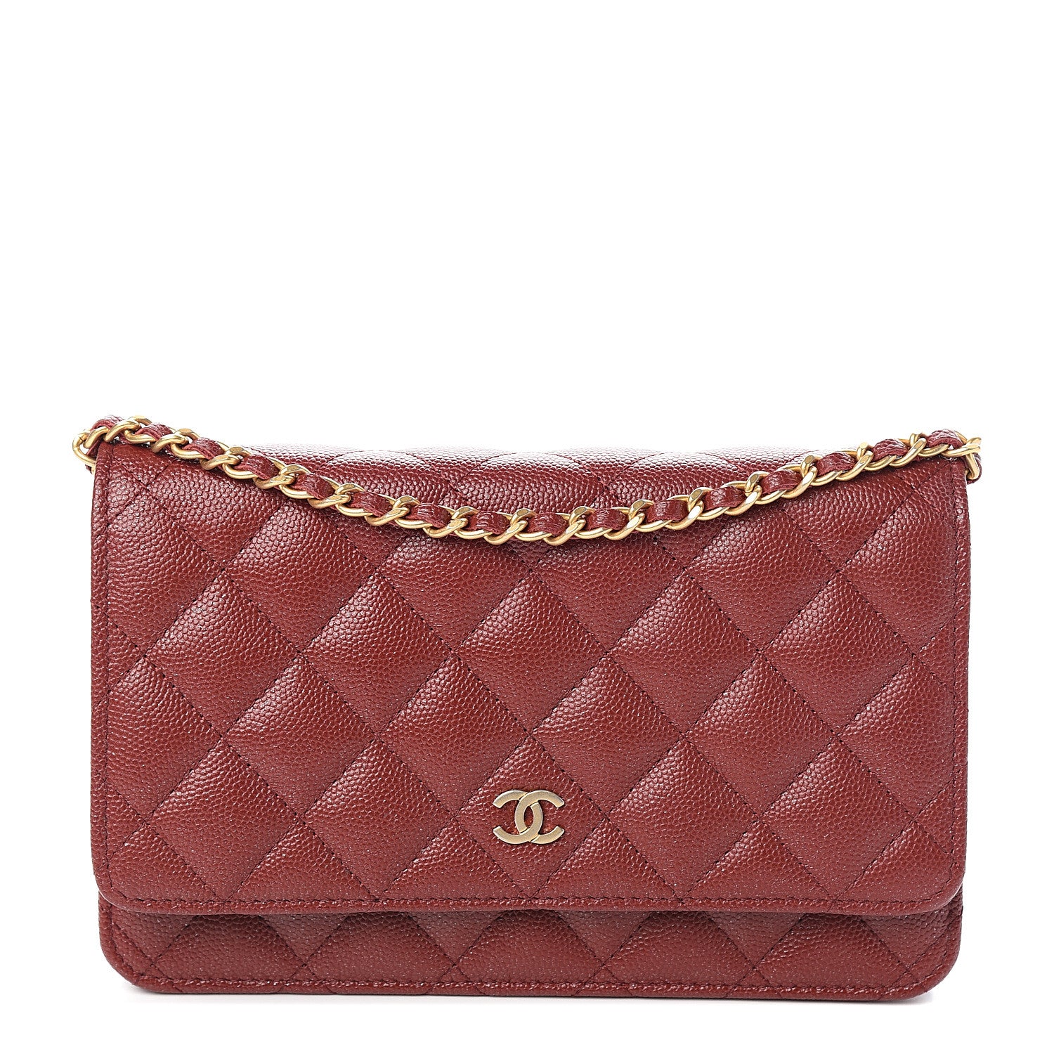 Chanel Iridescent Caviar Quilted Wallet On Chain WOC Burgundy 1 of 12