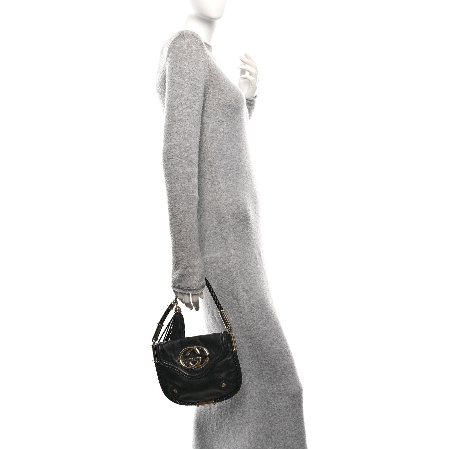 Gucci Calfskin Small Britt Tassel Shoulder Bag Black 2 of 10