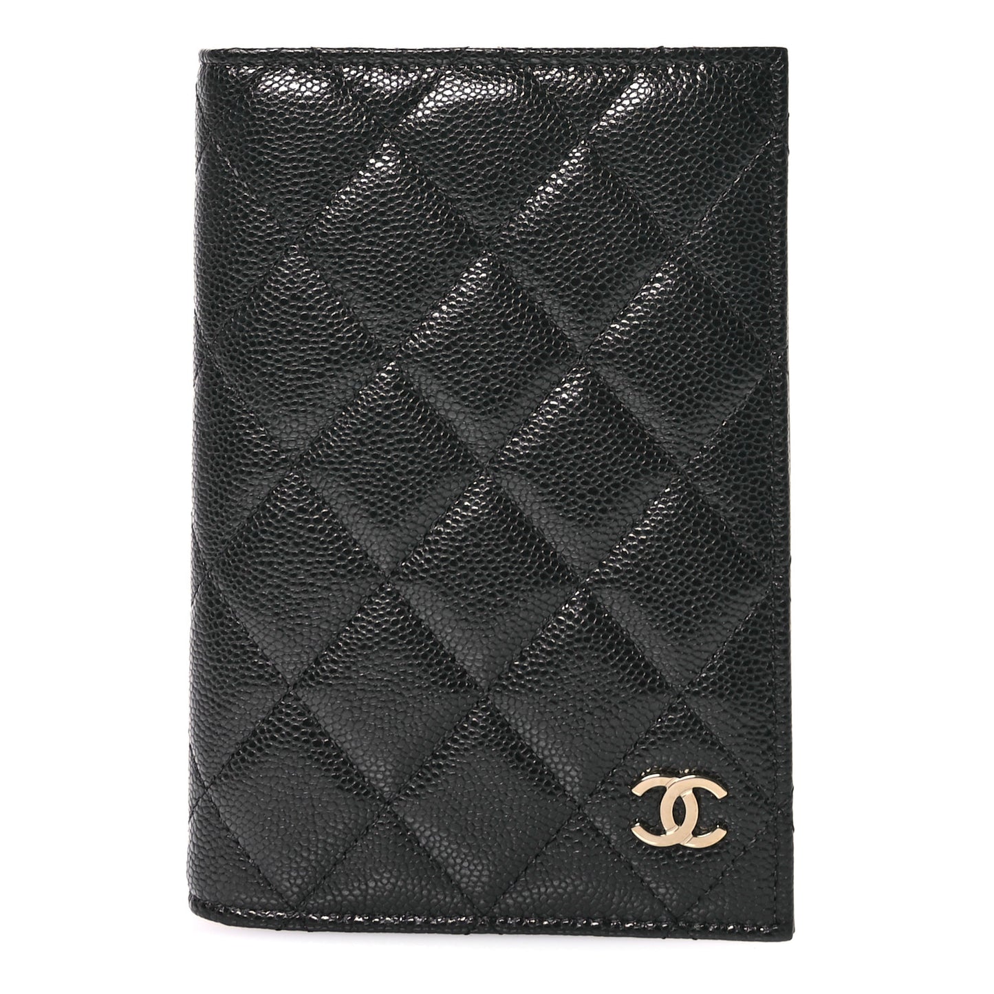 Iridescent Caviar Quilted Passport Holder Black