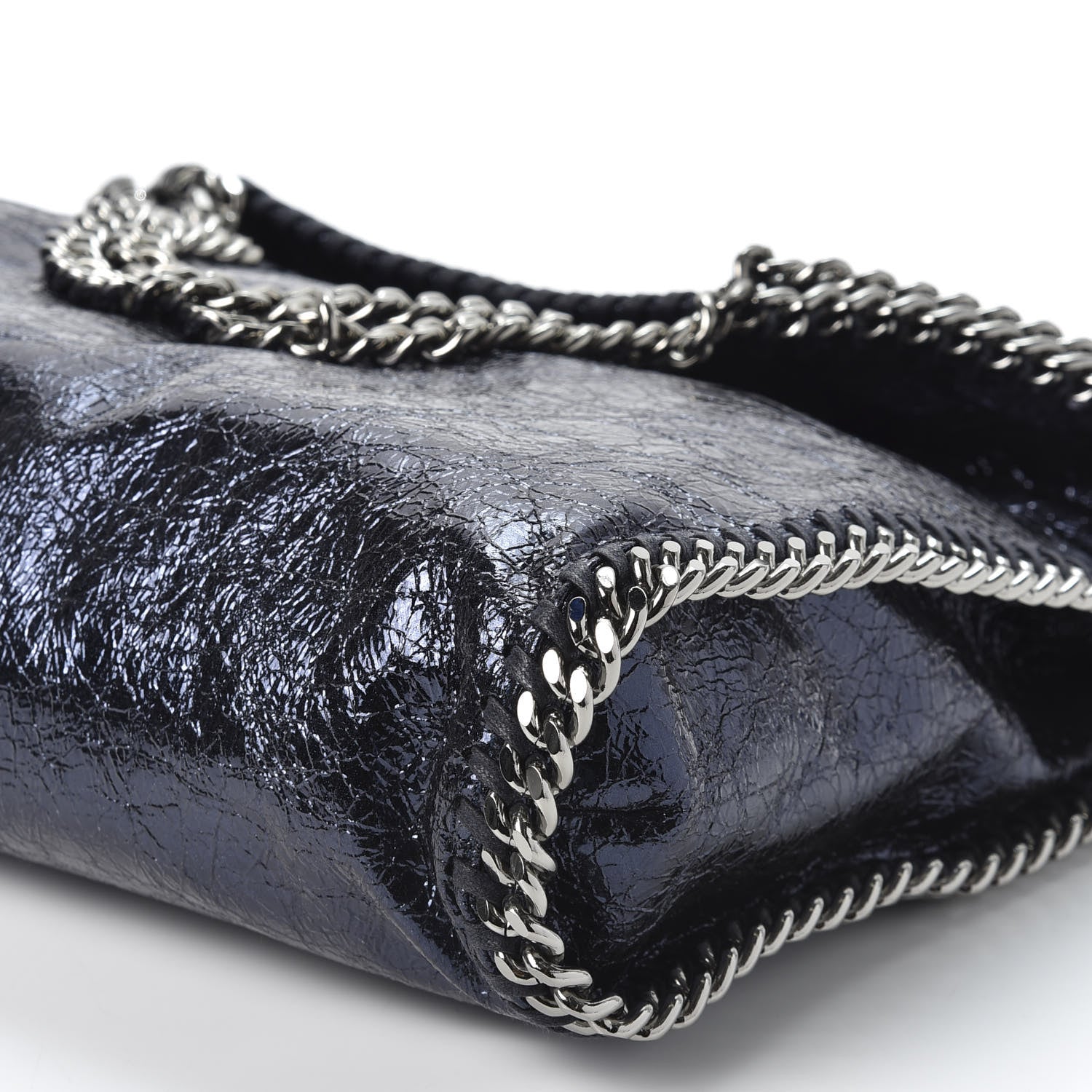 Stella McCartney Metallic Crackle Falabella Fold Over Tote Navy 6 of 8
