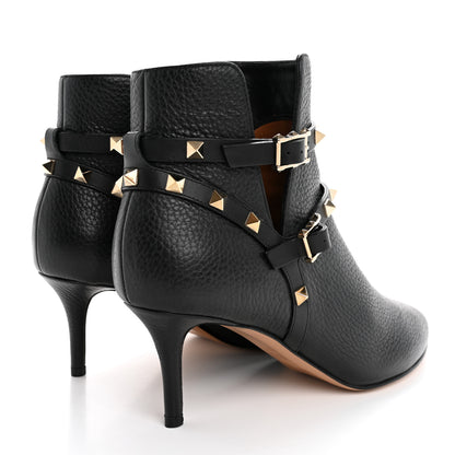 Valentino Garavani Pebbled Calfskin Rockstud Double Buckle 65mm Ankle Boots 38.5 Black 5 of 13