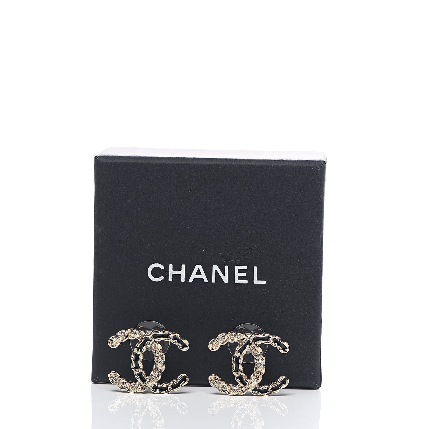 Enamel Metal Chain French New Wave CC Earrings Black Gold