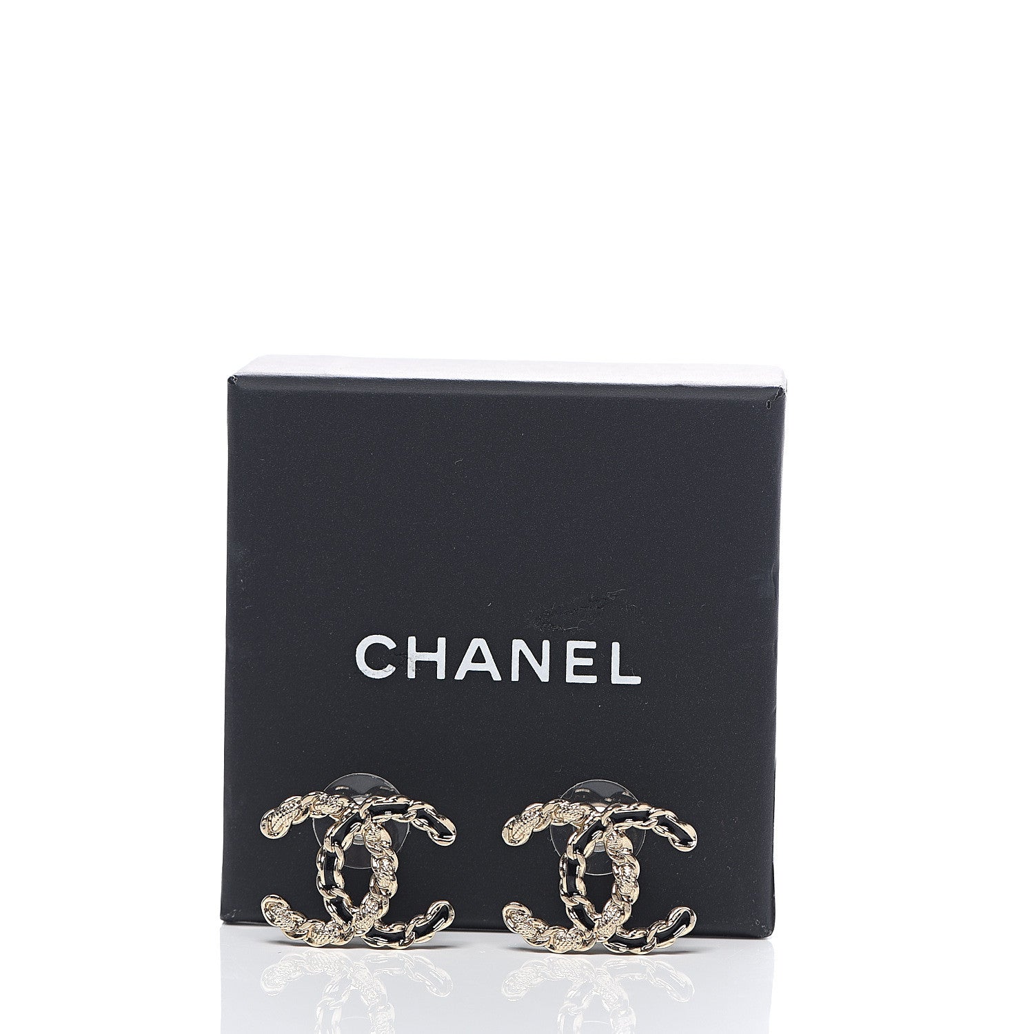 Chanel Enamel Metal Chain French New Wave CC Earrings Black Gold 5 of 5