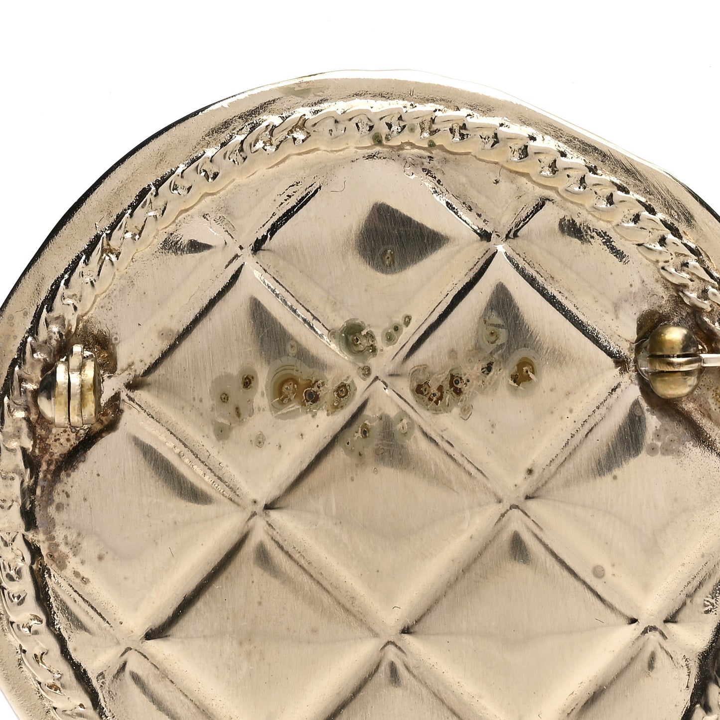 Quilted CC Brooch Pin Gold