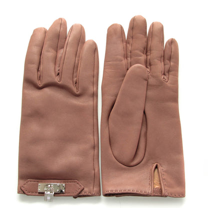 Hermes Lambskin Soya Kelly Lock Gloves 8 Etoupe 1 of 5