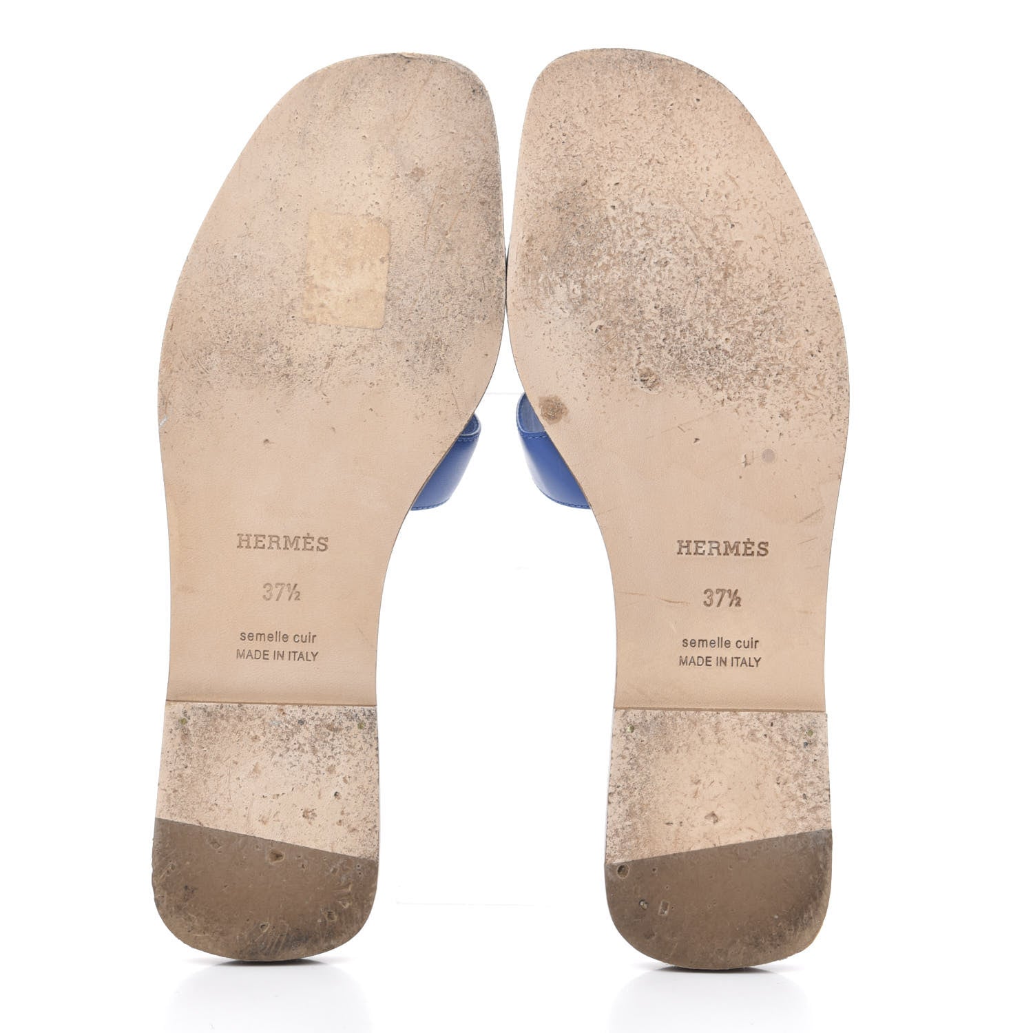 Hermes Calfskin Oran Sandals 37.5 Bleu Zanzibar 5 of 7