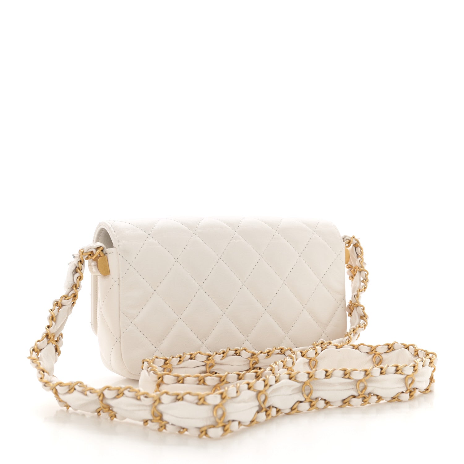 Chanel Lambskin Quilted Chanel 19 Flap Phone Holder With Chain White 3 of 14
