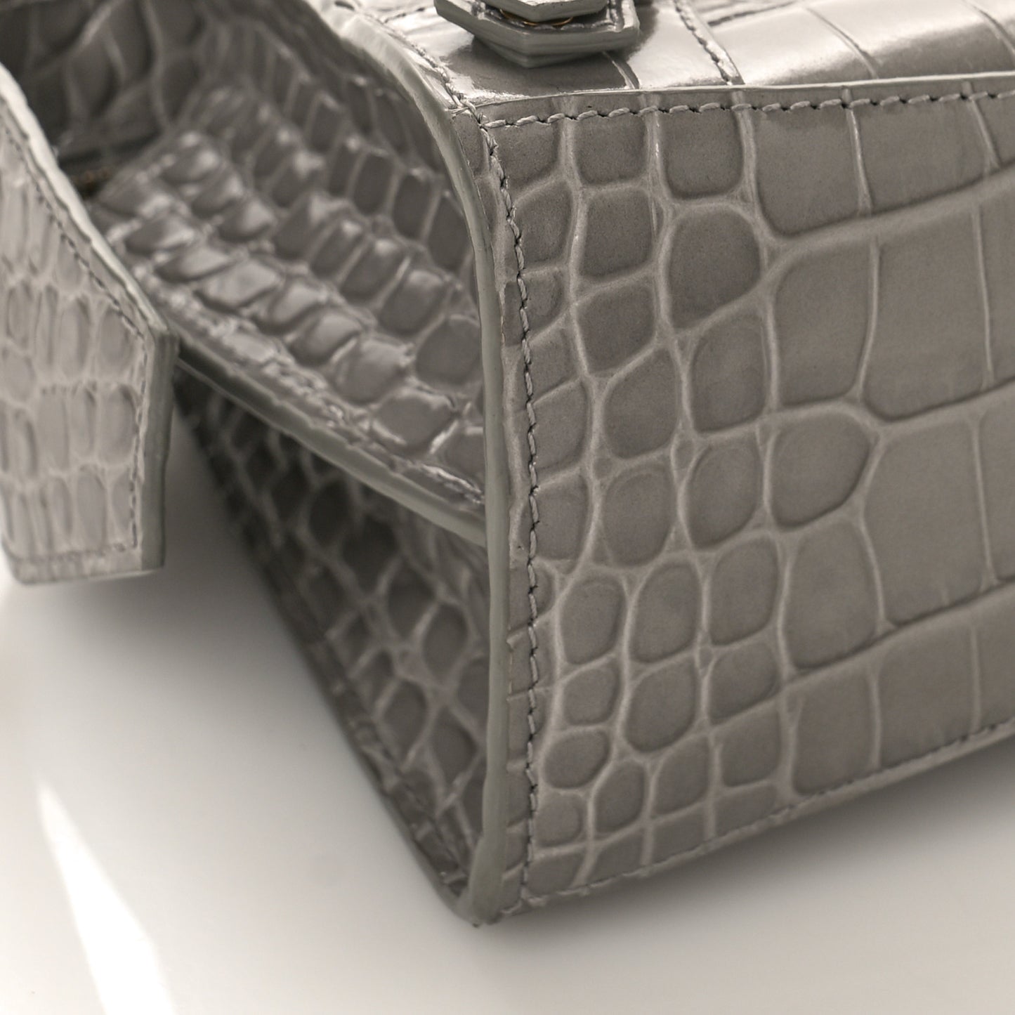 Shiny Supple Calfskin Crocodile Embossed Neo Classic Gold Hardware Mini City Steel Grey