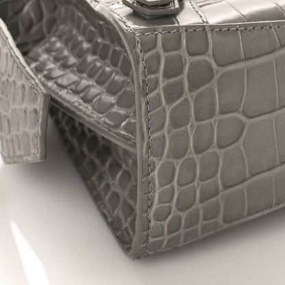 Balenciaga Shiny Supple Calfskin Crocodile Embossed Neo Classic Gold Hardware Mini City Steel Grey 7 of 8