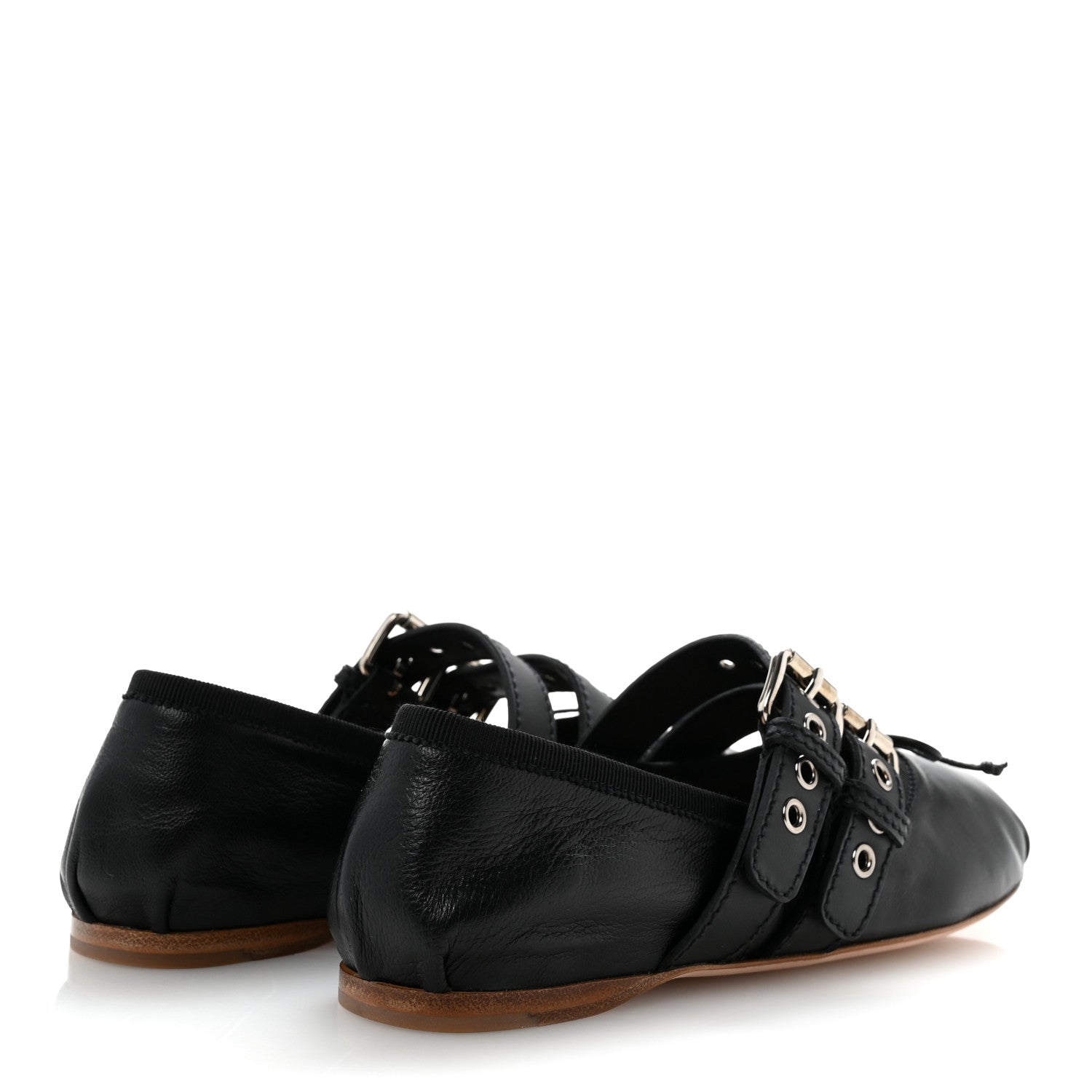 Miu Miu Nappa Vitello Nevada Double Buckle Ballerina Flats 36 Black 5 of 9