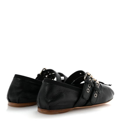 Miu Miu Nappa Vitello Nevada Double Buckle Ballerina Flats 36 Black 5 of 9