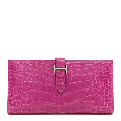 Hermes Shiny Alligator Bearn Wallet Rose Scheherazade 1 of 7