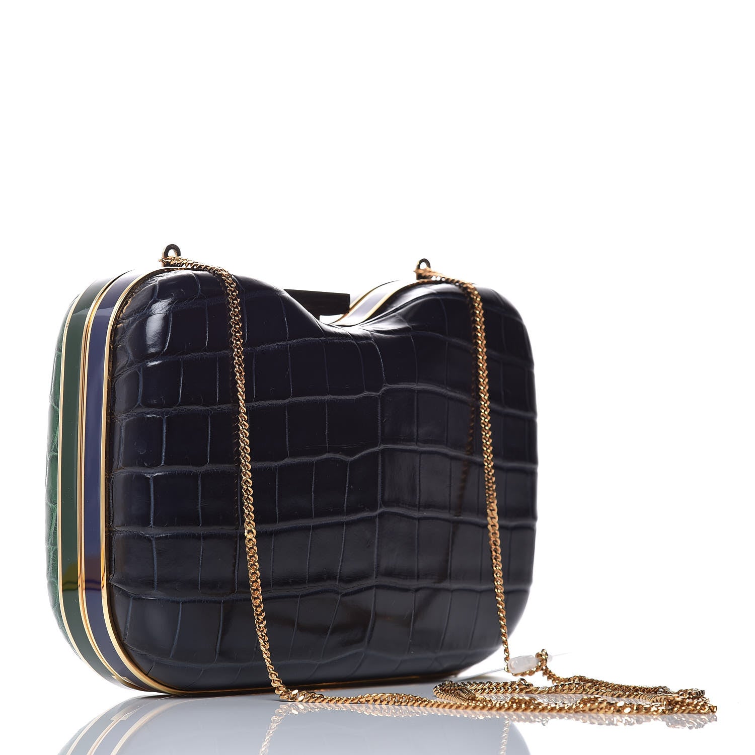 Fendi Crocodile Box Clutch Green Blue 3 of 6