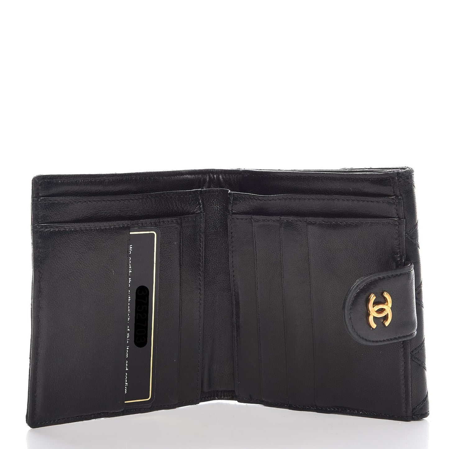Calfskin Diamond Stitched Compact Wallet Black