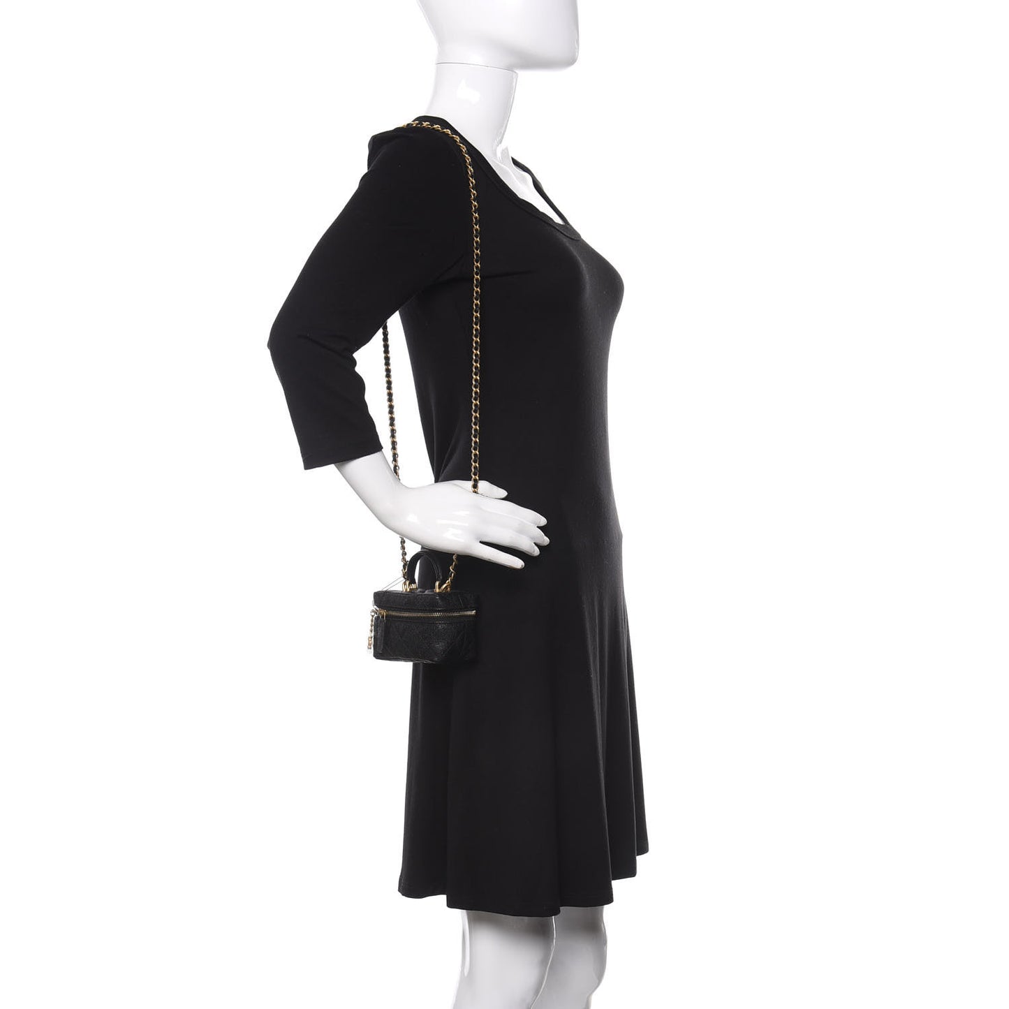 Caviar Quilted Mini Top Handle Vanity With Chain Black