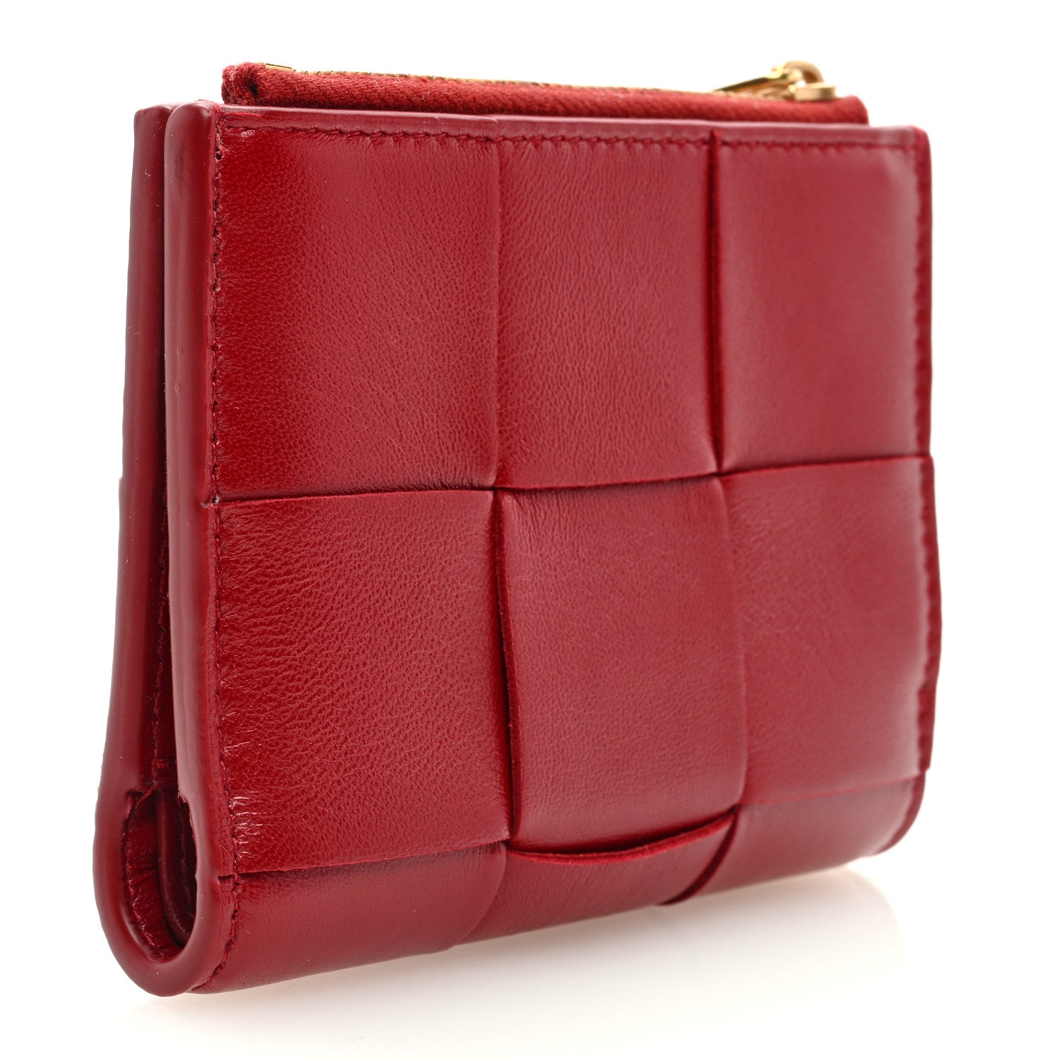 Bottega Veneta Nappa Maxi Intrecciato Small Bi-Fold Zip Wallet Dark Red 3 of 6