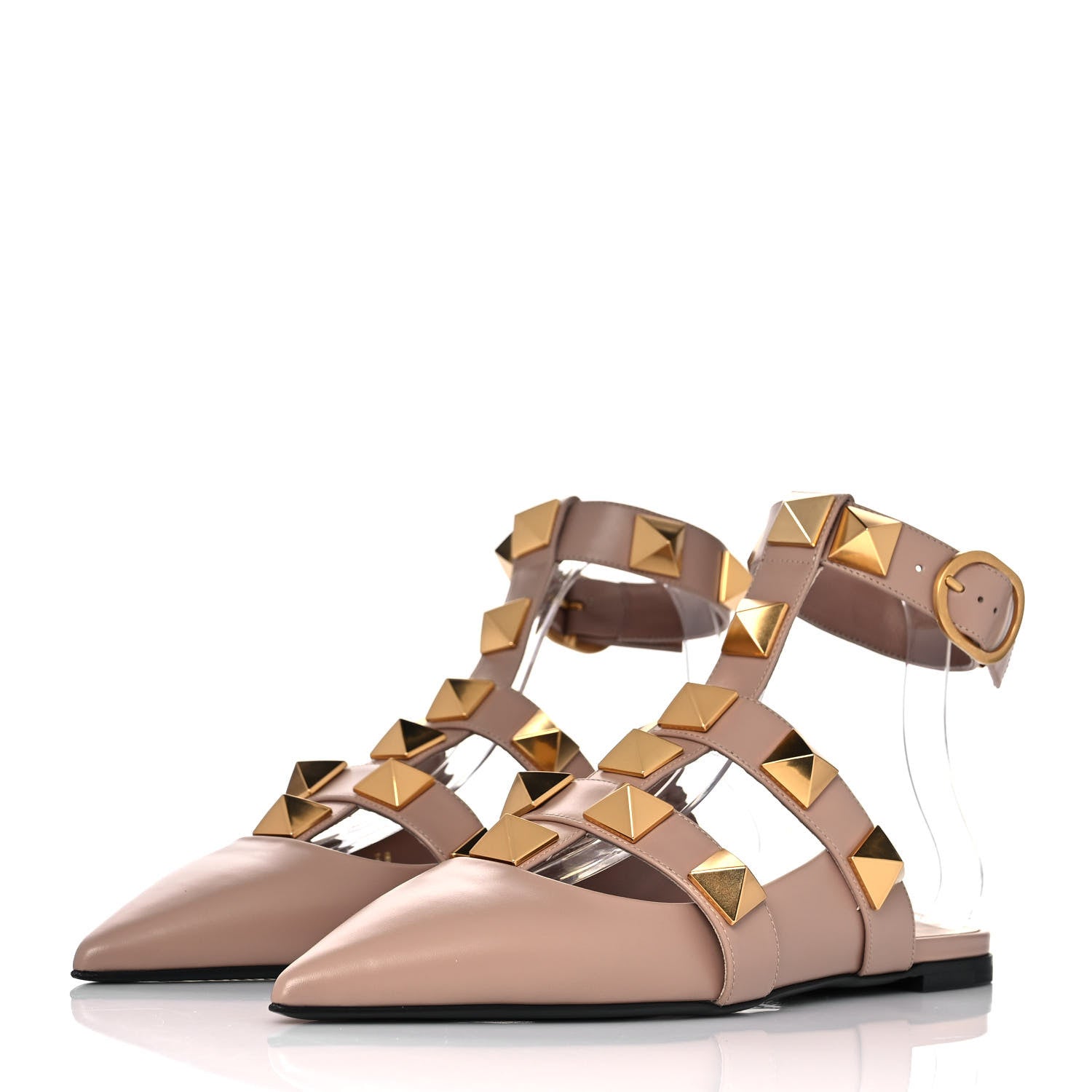 Valentino Garavani Calfskin Roman Stud Ankle Strap Flat Mules 38 Rose Cannelle 3 of 9