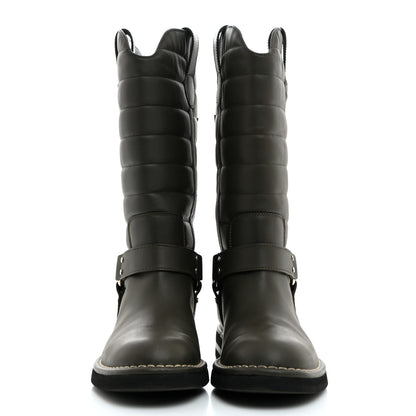 Chanel Oily Calfskin Star Quilted Biker Boots 37 Khaki 2 of 9