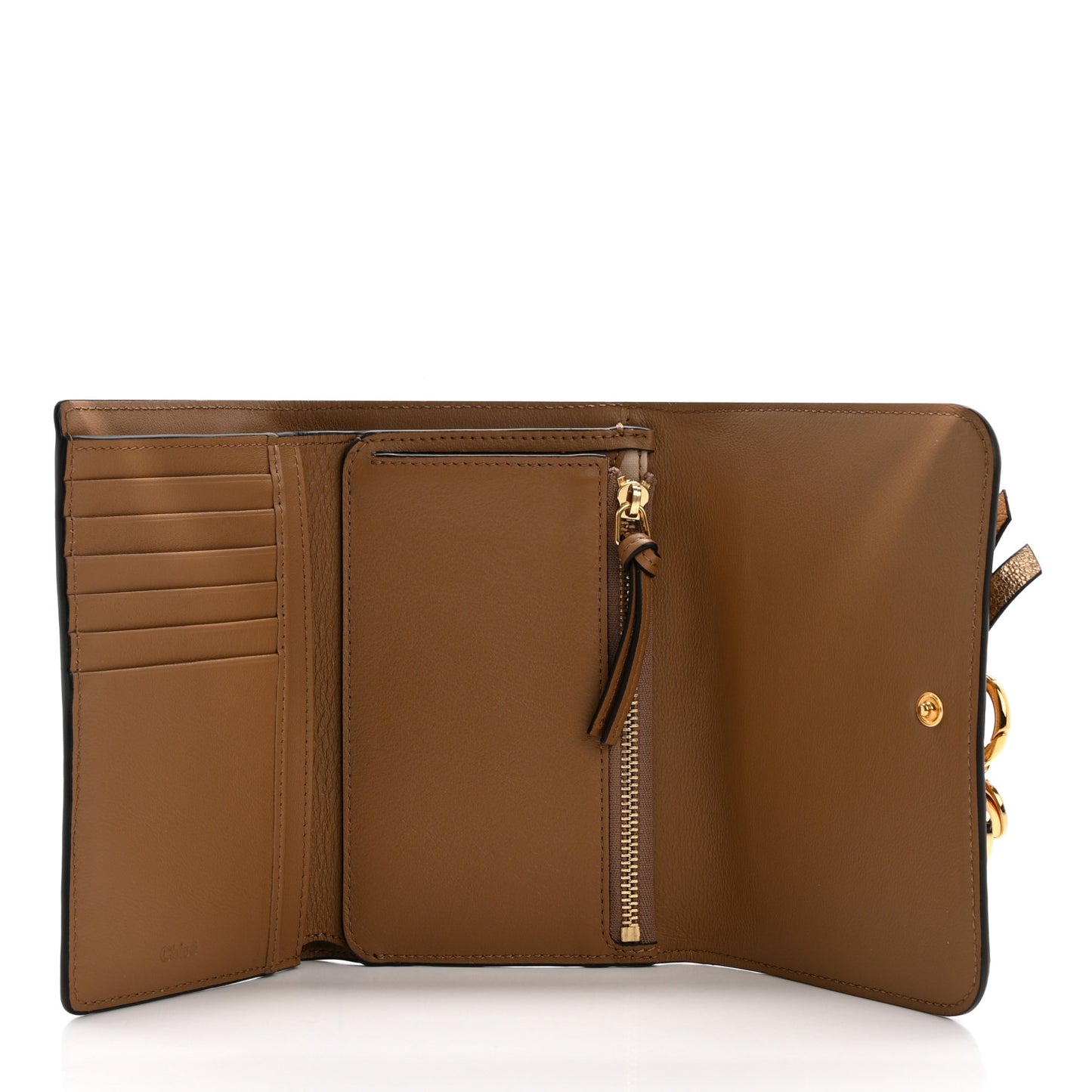 Metallic Calfskin Alphabet Trifold Wallet Gold