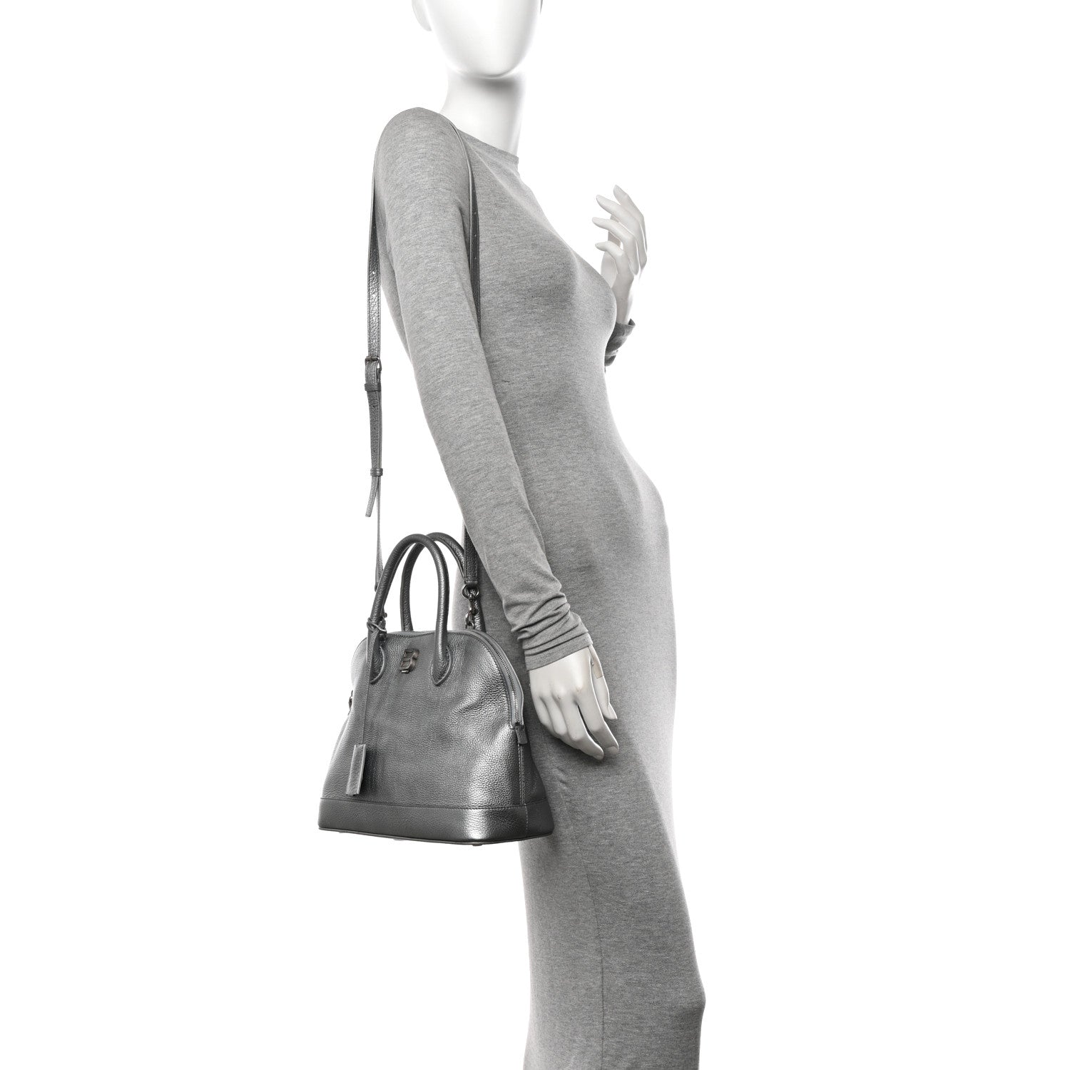 Balenciaga Metallic Calfskin LED Logo Projector Top Handle Bag Silver 2 of 14