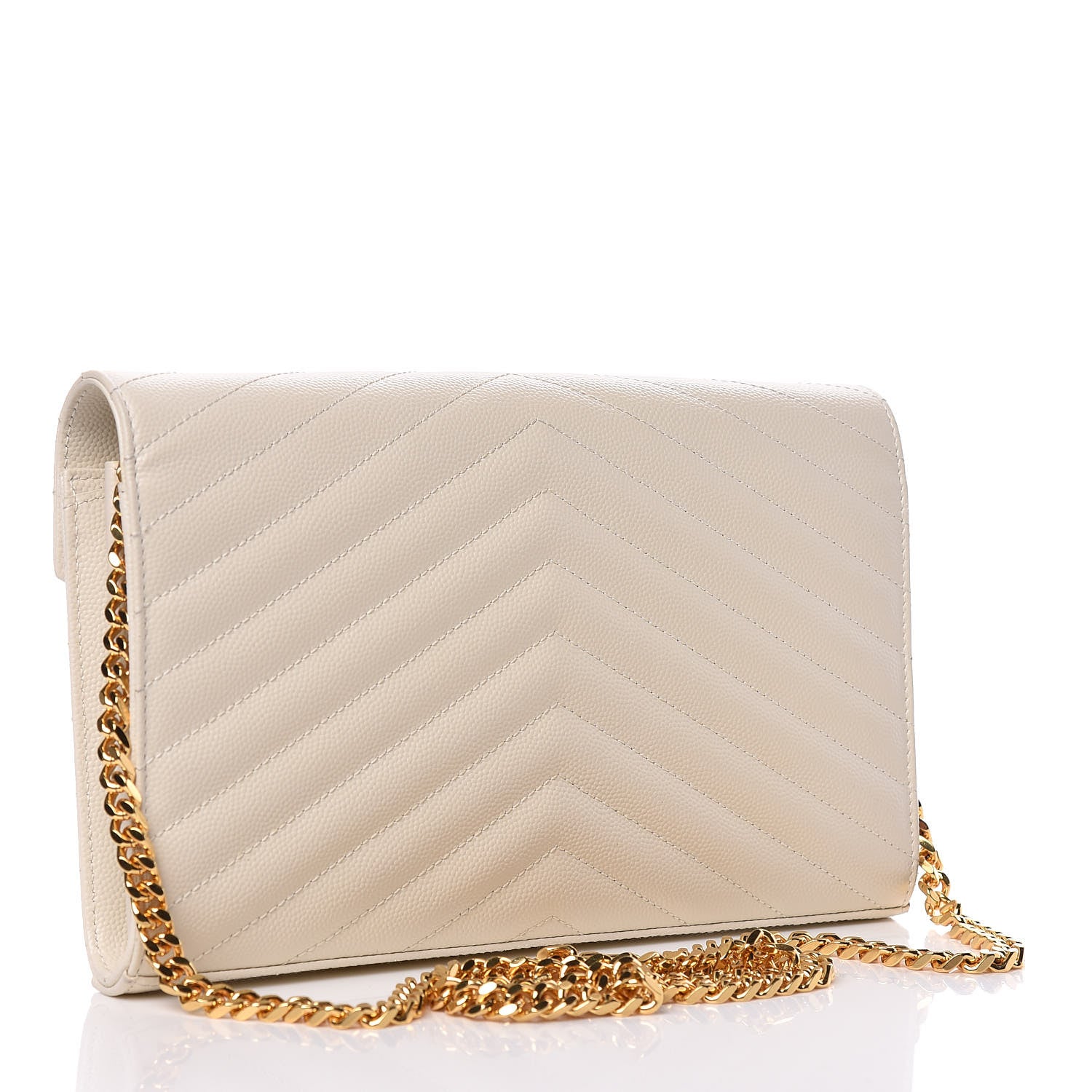 Saint Laurent Grain De Poudre Matelasse Chevron Monogram Chain Wallet Porcellana 3 of 9