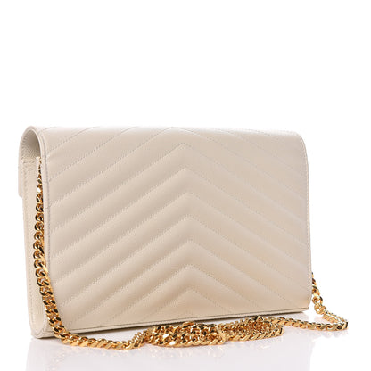 Saint Laurent Grain De Poudre Matelasse Chevron Monogram Chain Wallet Porcellana 3 of 9