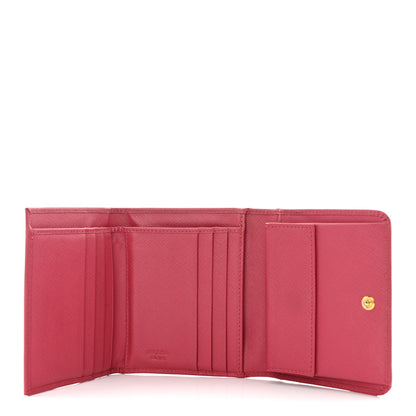 Prada Saffiano Metal French Flap Compact Wallet Peonia 5 of 12