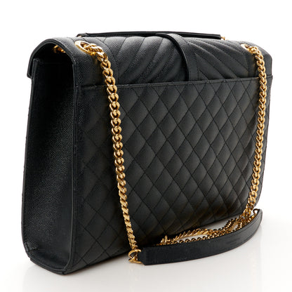 Saint Laurent Grain De Poudre Textured Mixed Matelasse Large Triquilt Monogram Satchel Black 3 of 11