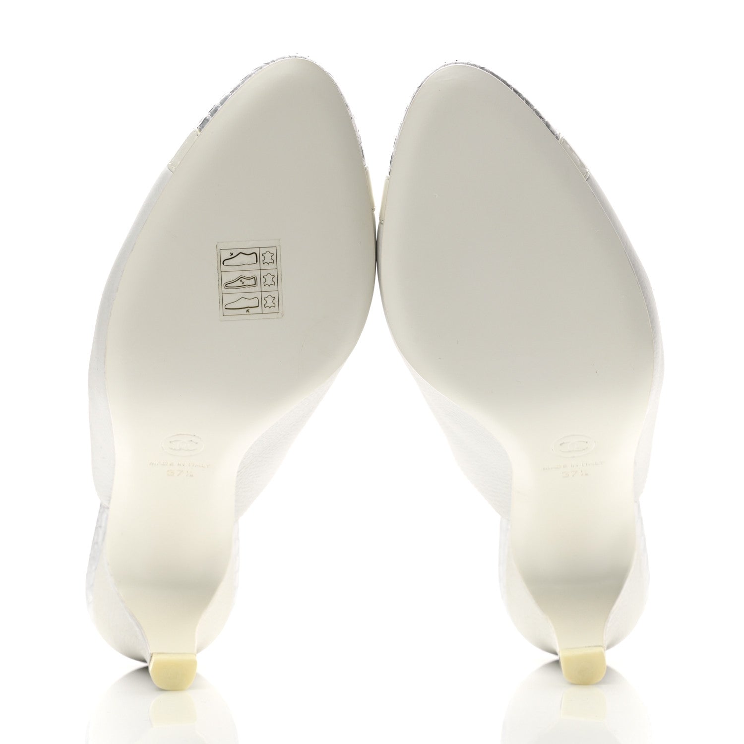 Chanel Grained Calfskin Snakeskin Cap Toe Mules 37.5 Ivory Silver 5 of 8
