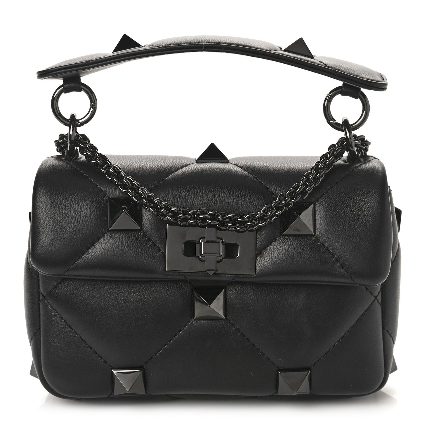Nappa Monochrome Small Roman Stud Shoulder Bag Black