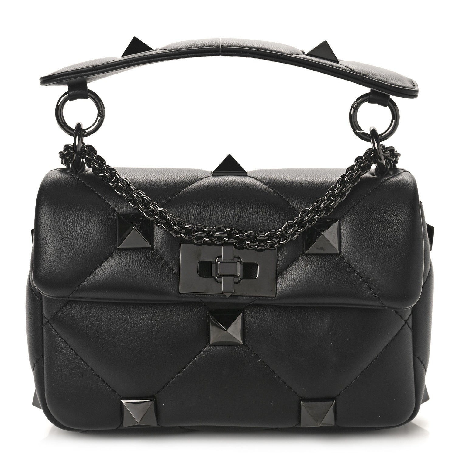 Valentino Garavani Nappa Monochrome Small Roman Stud Shoulder Bag Black 1 of 9