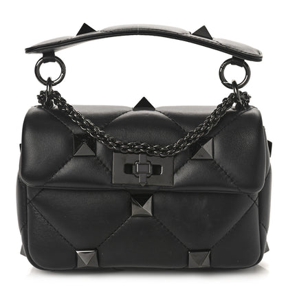 Valentino Garavani Nappa Monochrome Small Roman Stud Shoulder Bag Black 1 of 9