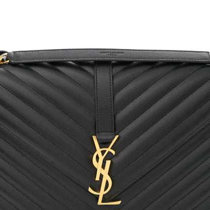 Saint Laurent Grain De Poudre Matelasse Chevron Large Monogram Satchel Black 8 of 11