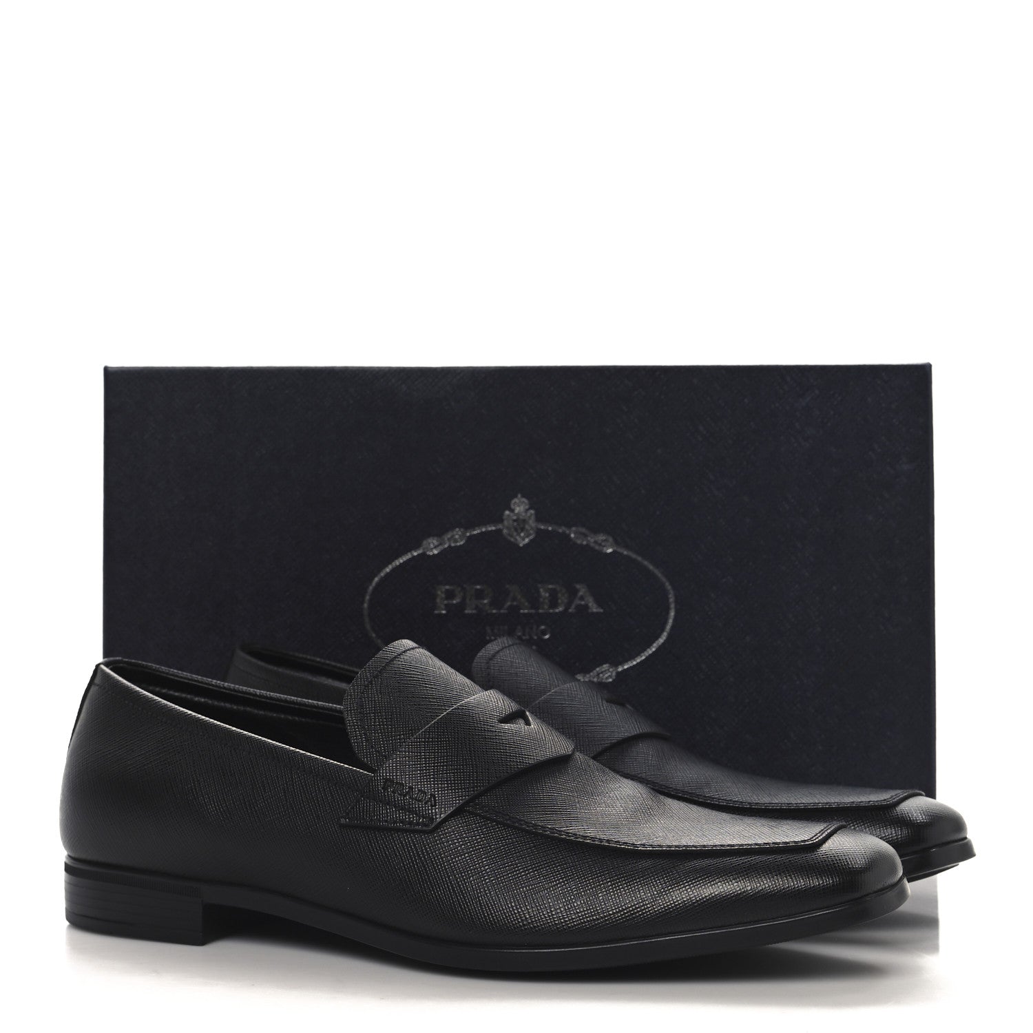Prada Saffiano Mens Penny Loafers 9 Black 10 of 10