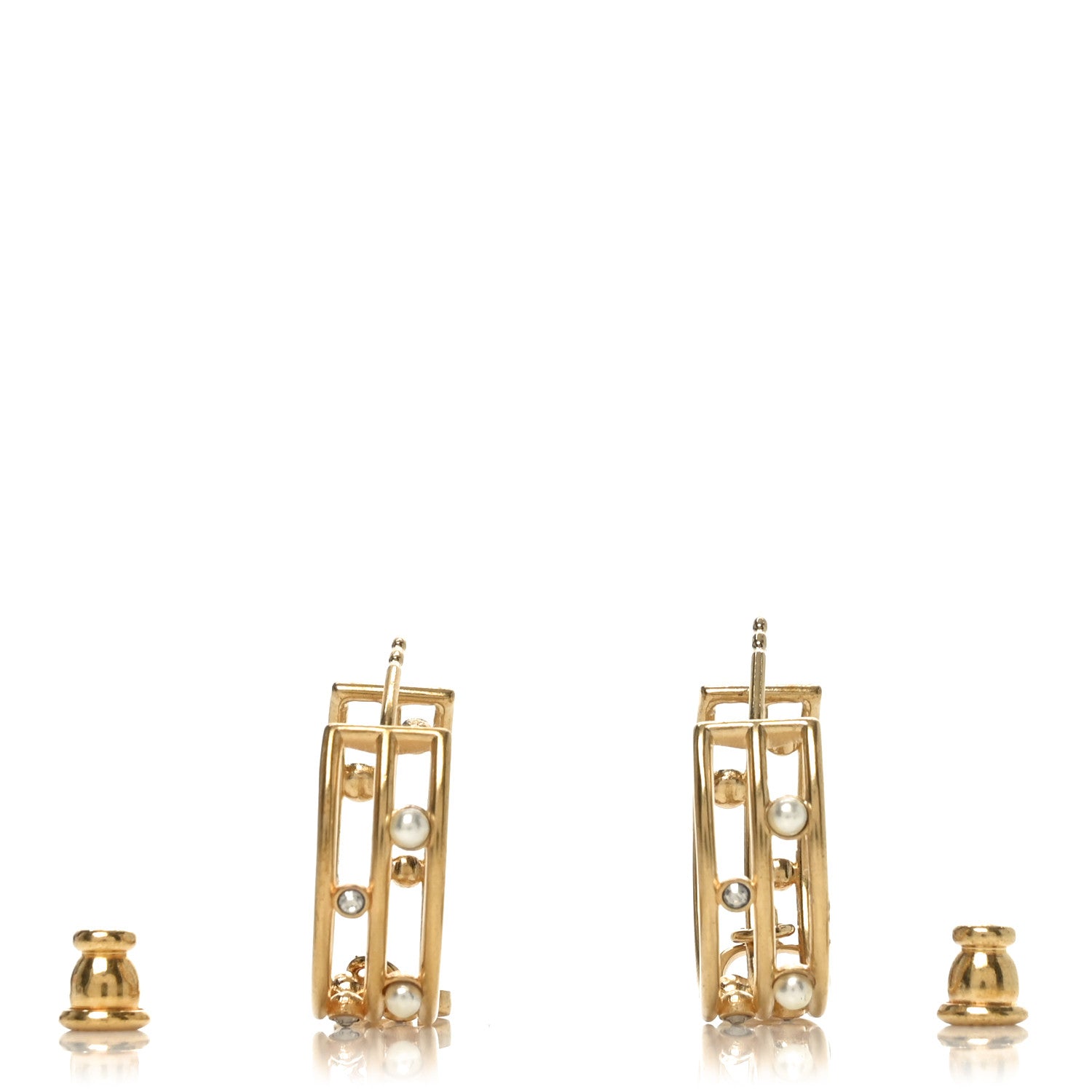 Christian Dior Pearl Crystal D-Backstage Hoop Earrings Gold 3 of 5
